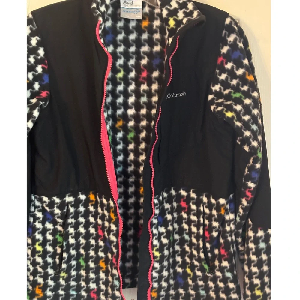 Columbia Interchange Fleece‎ Jacket Houndstooth Black Pink Youth Size 14/16